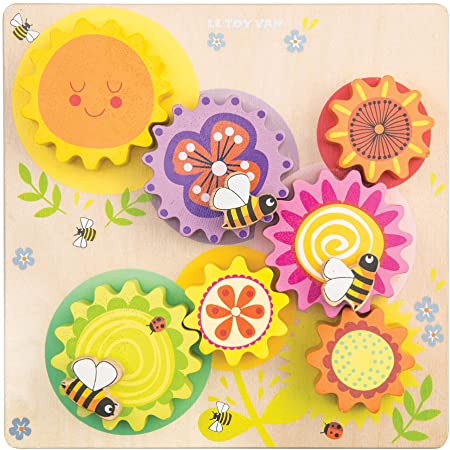 Le Toy Van - Petilou Wooden Educational Montessori Gears & Cogs 'Busy Bee Learning' Toy | Sensory Activity Toy For Toddlers Age 1 Year Old