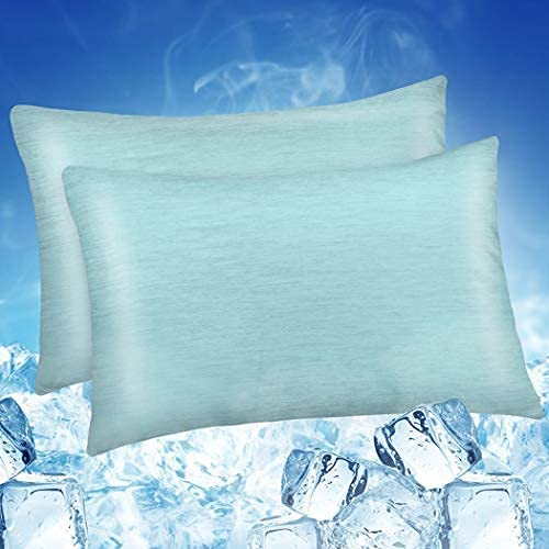 LUXEAR Pillowcase, 2 Pack Arc-Chill Cooling Pillowcases with Double-Side Design [Cooling & Cotton Fiber], Anti-Static, Skin-Friendly, Machine Washable Hidden Zipper Pillow Cases (20x36 inches)-Green