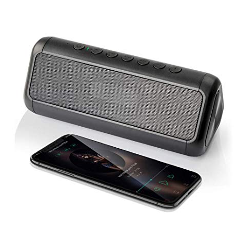 Solar Bluetooth Speaker12W, Friengood 50  Hours Playtime Portable IPX6 Waterproof Wireless Bluetooth 4.2 Speakers with Dual Driver, Built-in Mic and 5000mAh Power Bank for Outdoor Activities (Black)