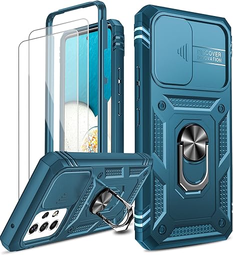 LeYi for Samsung Galaxy A53 5G Case: A53 5G Phone Case with Slide Camera Cover   [2 Pack] Tempered Glass Screen Protector, 360 Full Body Shockproof Case with Kickstand for Samsung Galaxy A53 5G, Blue