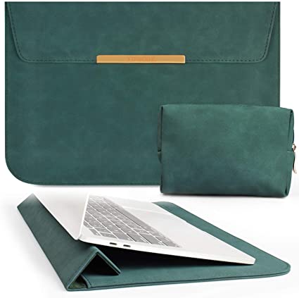TOWOOZ 13.3 Inch Laptop Sleeve Case Compatible with 2016-2020 MacBook Air/MacBook Pro 13-13.3 inch/iPad Pro 12.9 / Dell XPS 13/ Surface Pro X, PU Leather Bag (13-13.3, Dark Green)