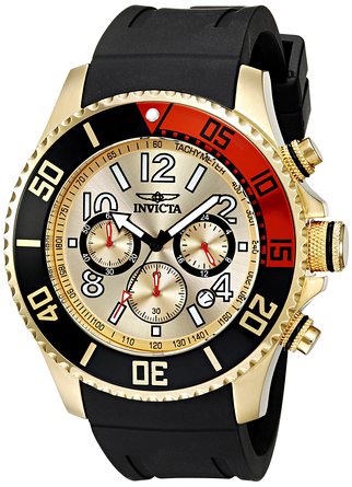 Men's 15146 Pro Diver 18k Gold Ion-Plated Stainless Steel Watch with Black Silicone Band