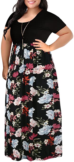 Nemidor Women's Chevron Print Summer Short Sleeve Plus Size Casual Maxi Dress