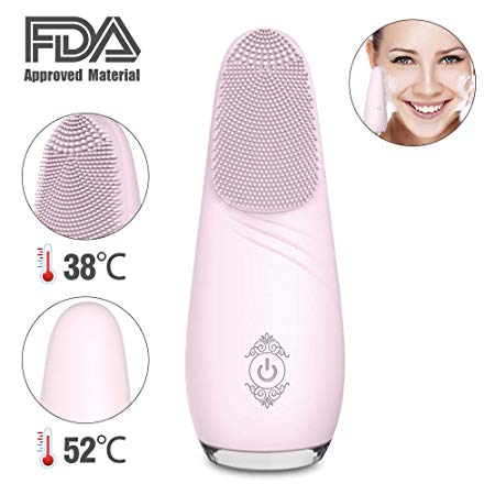 Facial Cleansing Brush, MANFLY Personalized Silicone rechargeable waterproof Face Brush Sonic Electric Face Cleanser and Massager (Pink)