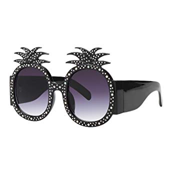 WOWSUN Fashion Pineapple Women Sunglasses Glittered Oversized Round Crystal Frame