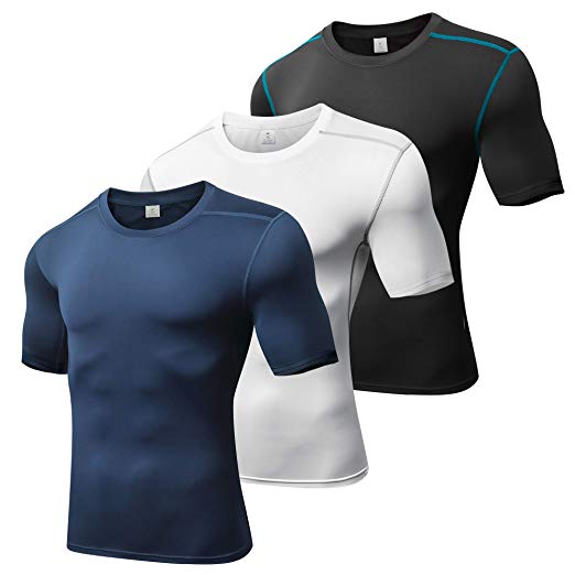 Xtextile Men's Compression Baselayer Cool Dry Short Sleeves Shirts(Pack of 3)