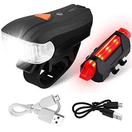 Bike Light, Waterproof USB Rechargeable Cycling Light Set Powerful LED Bright Lumens Bicycle Light Set, Front Headlight & Rear Back Taillight, Night Cycling Safety, Easy to Install for Kids Adults