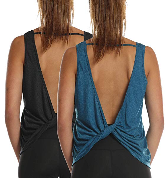 icyzone Workout Tank Tops for Women - Open Back Strappy Athletic Tanks, Yoga Tops, Gym Shirts(Pack of 2)