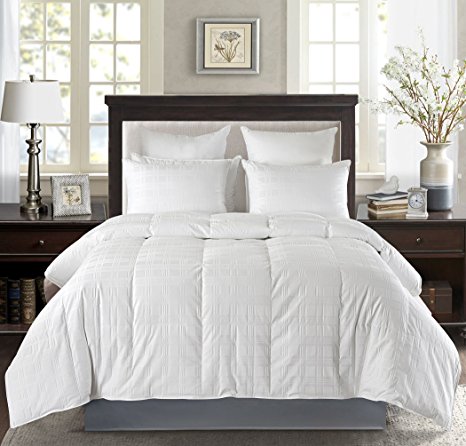 Downluxe 650 Fill Power Duvet Insert Down Baffle Box Comforter With 600 Thread Count 100% Egyptian Cotton King/Cal King Cover, White
