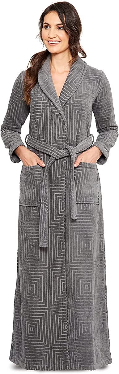 Be Relax Long Women's Terry Cotton Bath Robe - Toweling With Belt (P, NEW GREY)