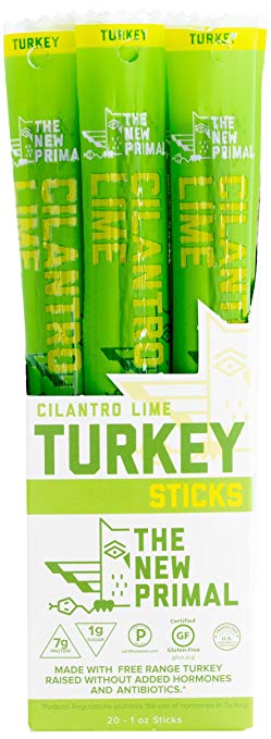 The New Primal 100% Free-Range Cilantro Lime Turkey Meat Stick, Whole30 & Paleo Approved, Gluten, Dairy & Soy Free, 1 Oz (Pack of 20)