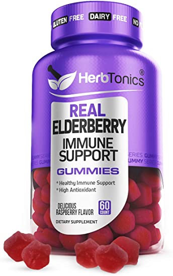Elderberry Gummies for Kids & Adults 200mg with Vitamin C & Echinacea Immune Support Vegan, Non-GMO, Gluten Free & Gelatin Free - Natural Ingredients, 60 Gummies