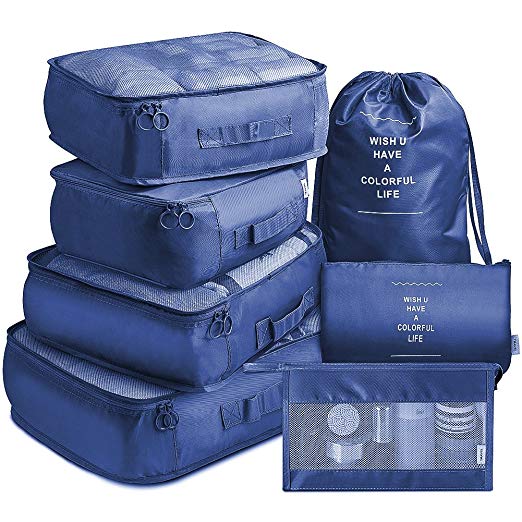 Packing Cubes 7 Pcs Travel Luggage Packing Organizers Set with Toiletry Bag (Navy)
