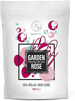 Foaming Bath Sea Salt Rose 1000g - Bubble Bath Salts with Almond & Rosewood Essential Oil & Rosa Damascena Flower Extract for Bath Soak - Relaxing Bath - Relaxation - Aromatherapy Bath Salts