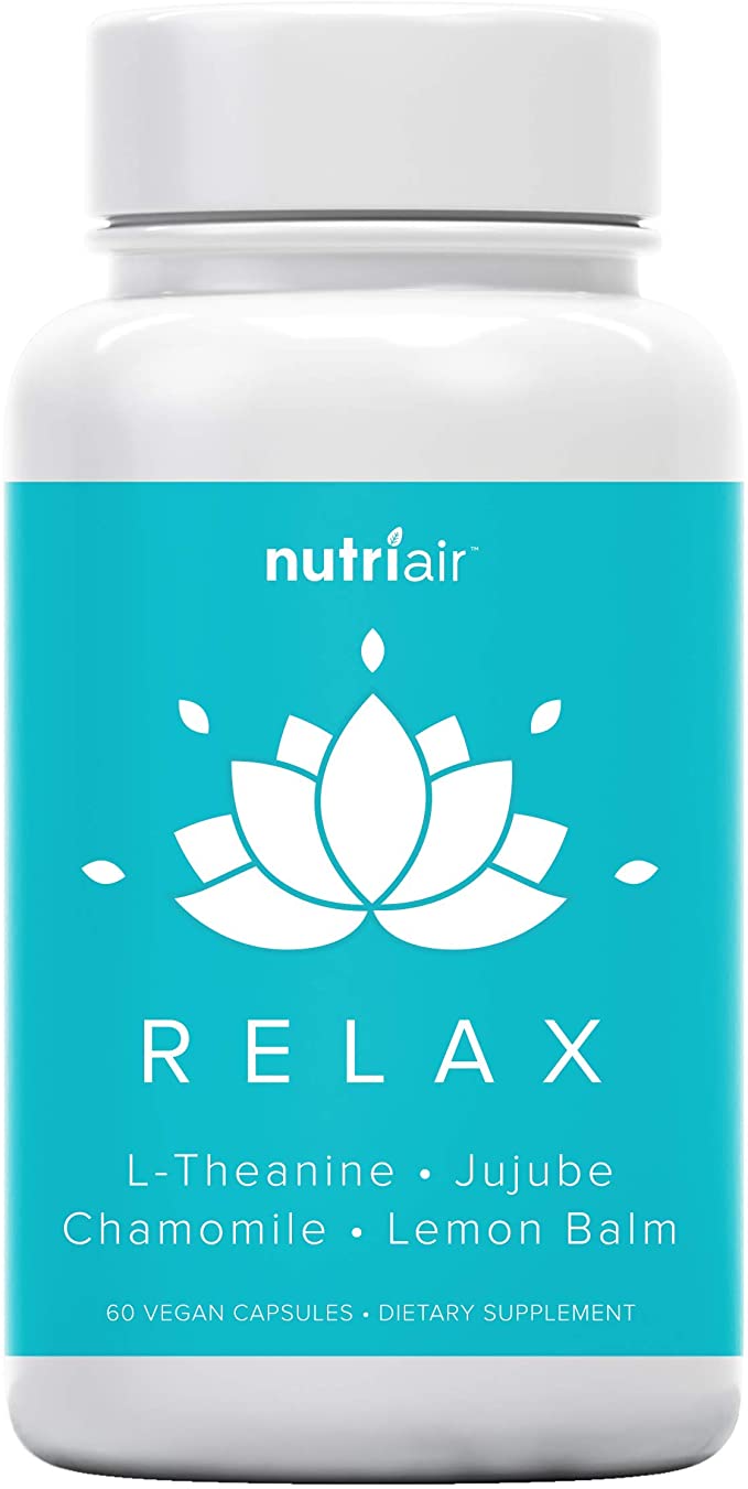 Nutriair Relax Anti Anxiety Supplement - Naturally Calm Mood Boost & Support Vitamins to Relax Your Mind & Relieve Stress with Ashwagandha, Lemon Balm, GABA, L-Theanine, and Chamomile (60 Capsules)