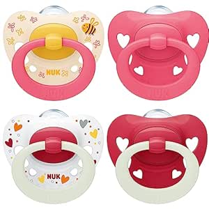 NUK Signature Day & Night Babyschnuller | 6-18 Monate | Beruhigt 95 % der Babys | BPA-freie Silikonschnuller in Herzform | Leuchtet im Dunkeln | Herzen | 4 Stück