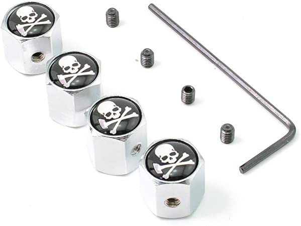 iDoood Anti-theft Car Wheel Tire Valve Stem Cap Universal With Tool (Logo:For Skull)