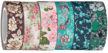 Evermae Design Co. -- Vintage Florals Premium Japanese Washi Tape, Set of 6 for Scrapbooking, Crafts, and DIY Projects