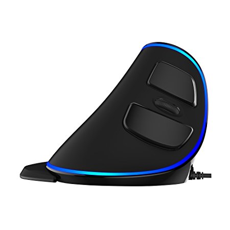 J-Tech Digital (2nd Generation) Scroll Endurance Mouse Ergonomic Vertical USB Mouse with Adjustable Sensitivity (600/1000/1600 DPI), Removable Palm Rest & Thumb Buttons -(Wired with Blue LED)