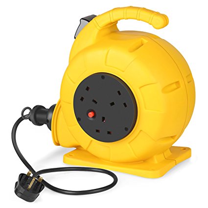 Automatic Cable Reel 10m, SIMBR 13A Retractable Extension Lead Reel with 3 Sockets and Thermal Cut-Out, Yellow