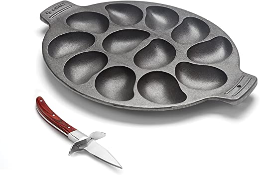 Outset 76469 Oyster Lovers Cast Iron Grill Set and Knife, Multicolored