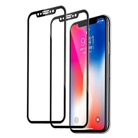 iPhone X Screen Protector, (2 Pack) Rheshine Tempered Glass Screen Protector for iPhone X / 10 9H Hardness 3D Touch Compatible Anti-Scratch Bubble-Free (iPhoneX, Black)