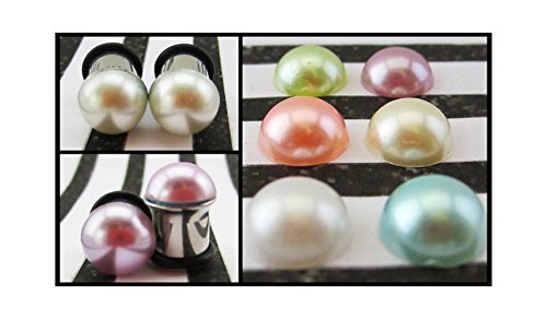Pastel Pearls wedding stainless steel fancy pretty EAR PLUG earrings you pick gauge and colors 8g, 6g, 4g, 2g, 0g aka 3, 4mm, 5mm, 6mm, 8mm