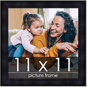 11x11 Frame Black Contemporary Wood Picture Square Frame - Picture Frame Includes UV Resistant Acrylic Protective Front, Acid-Free Foam Board Backing, & Hanging Hardware