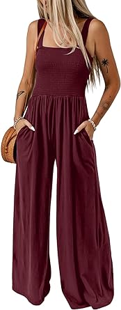 Dokotoo Women's Casual Loose Overalls Jumpsuits One Piece Sleeveless Wide Leg Long Pant Rompers With Pockets