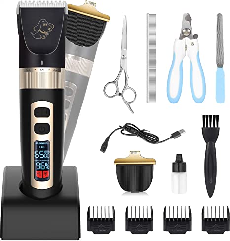 Nest 9 Dog Grooming Clippers Professional Heavy Duty 2 in 1 with Small Dog Paw Trimmer Blade Quiet Rechargeable Cordless Electric Hair Cutting Kit for Dogs Cats