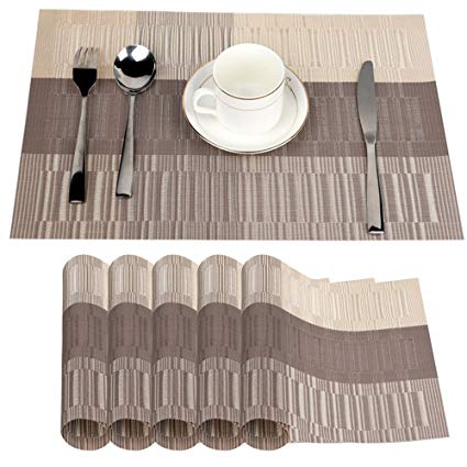 Fontic 30x45cm Set of 6 Washable Table Place Mats Table Mats PVC Placemats Non-Slip and Environmental Protection Dining Mats (Light-Golden)