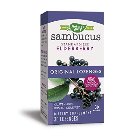 Nature's Way Original Sambucus Elderberry Lozenges, Herbal Supplements with Vitamin C, Gluten Free, Vegetarian, 30 Count