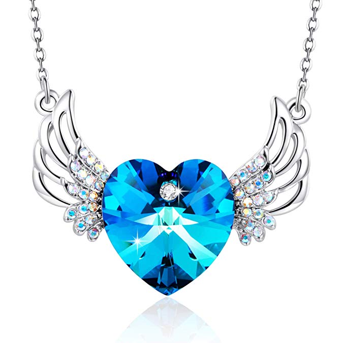 PLATO H Angel Crystal Necklace Angel Wing Necklace Love Heart Crystal Guardian Angel Pendant Necklace, Heart Wing Pendant Necklace, Guardian Heart Shape Angel Necklace, Gift Packaging