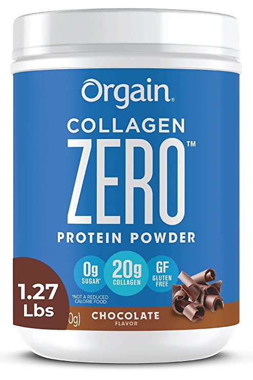 Orgain Grass Fed Hydrolyzed Collagen Peptides Zero Protein Powder - Chocolate Flavor, 0g Sugar, Pasture raised, Dairy Free, Soy Free, Gluten Free, Non-GMO, Type I and III, 1.27 lbs
