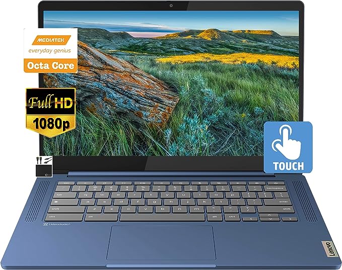 Lenovo 2023 Newest 14" FHD Touchscreen Slim 3 Chromebook Laptop Business Student, 8-Core MediaTek Kompanio 520 Processor, 4GB RAM, 64GB eMMC, WiFi 6,Webcam, 13  Hours Battery, Chrome OS MarxsolCables