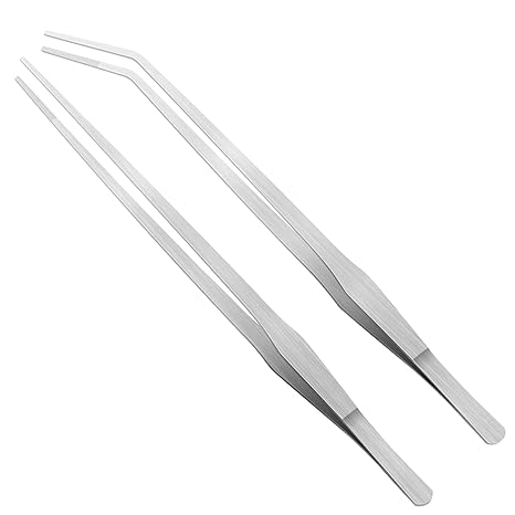 Vaincre 2PCS Long Tweezers, 15 inch Curved Aquascaping Tools, Stainless Steel Feeding Tongs Aquascape Tools, Aquarium Tweezers for Aquarium Reptile, Plant, Snakes, Lizards, Coral Feeder