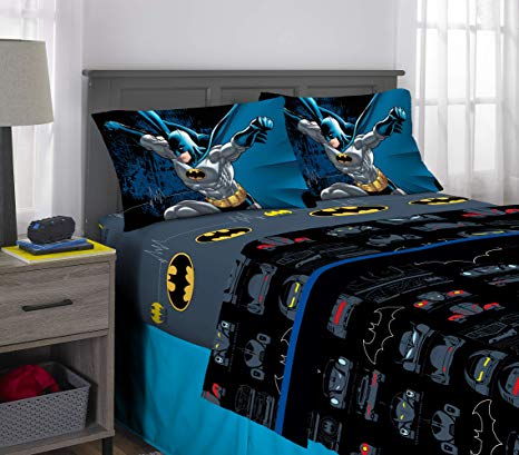 Warner Bros Batman Kids Bedding Super Soft Microfiber Sheet Set, 4 Piece Full Size, Multi-Color