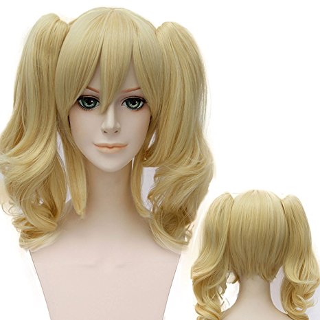 Netgo Cosplay Wigs Blonde Medium Length Curly Lolita Style Hollywood Costume Wigs Clip on 2 Ponytails