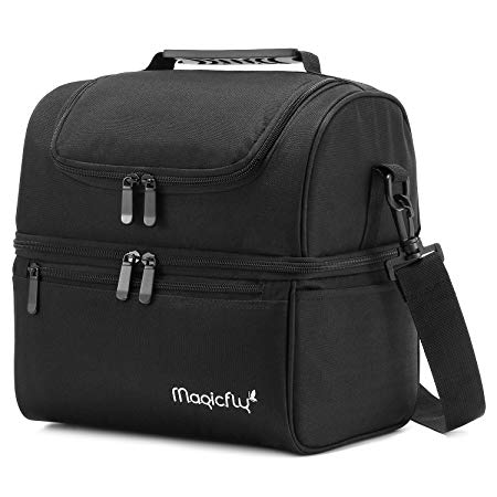 Magicfly Insulated Lunch Bag for Men Women Adult Cooler Tote Bag with Multi-Pocket, Waterproof Lunch Bag with Double Deck For Commuter, School, Camping (Black)