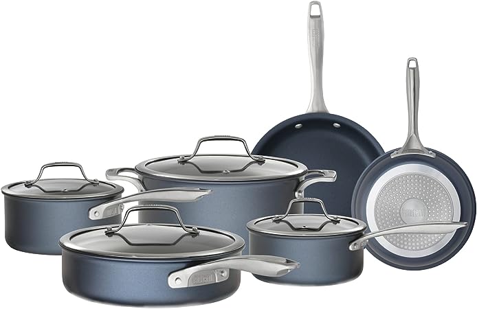 Bialetti 07466 Sapphire Induction Compatible nonstick Hard Anodized pots and Pans, 10 Piece cookware Set, Dark Blue