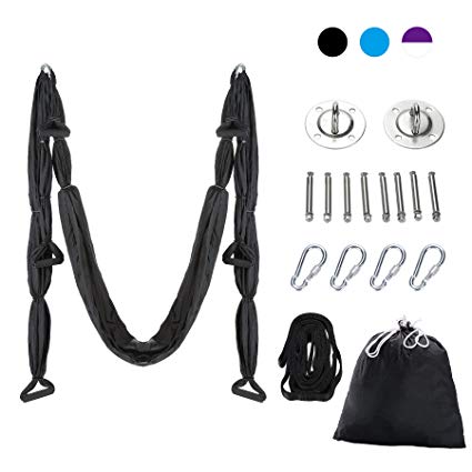 CO-Z Aerial Yoga Swing Sling Strong Yoga Hammock Kit Set Trapeze Inversion Exercises Include Ceiling Mounting Kit and 2 Extensions Straps