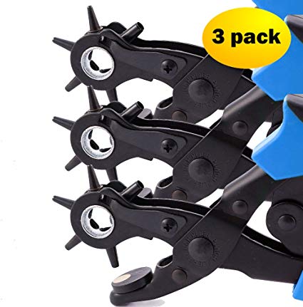 Skilled Crafter Punch Pliers Set (3 pack) Professional Hole Puncher for Home & Industrial Use. 6 Hole Sizes to Choose From   2 Year Warranty