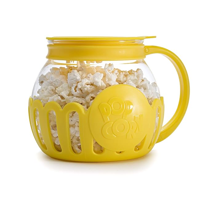 Ecolution Patented Microwave Micro-Pop Popcorn Popper, Borosilicate Glass, 3-in-1 Lid, Dishwasher Safe, Manufactured without BPA, 1.5-Quart Snack Size, Yellow