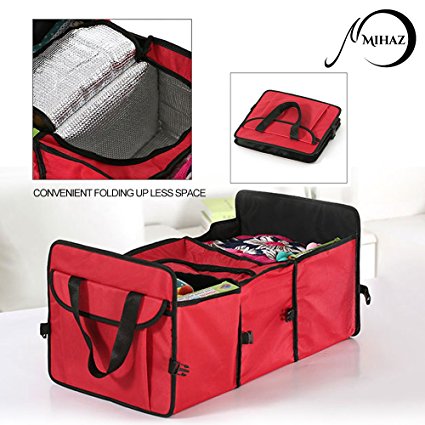 Mihaz Foldable Car Trunk Organizer,Multi Compartment Fabric Storage Basket with Cooler and Insulation for Car,SUV,Minivan and Truck （11"x23.6"x12.2"）