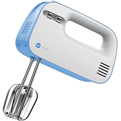 Vremi Electric Hand Mixer 3 Speed with Built-in Storage Case - 150 Watt Power Egg Beater Handheld Kitchen Mixer Stainless Steel Beaters Blades - Electronic Compact Mini Small Lightweight - Blue White