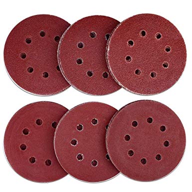 AUSTOR 60 Pieces 8 Holes Sanding Discs 5 Inch Hook and Loop 40 60 80 120 180 240 Grit Sandpaper Assortment for Random Orbital Sander