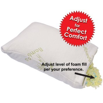 NEW and IMPROVED ADJUSTABLE Shredded Memory Foam Bamboo Pillow with Inner Zipper - Micro-Vented Bamboo Cover with Zipper - Bamboo Grand - Hypoallergenic and Dust Mite Resistant (King)
