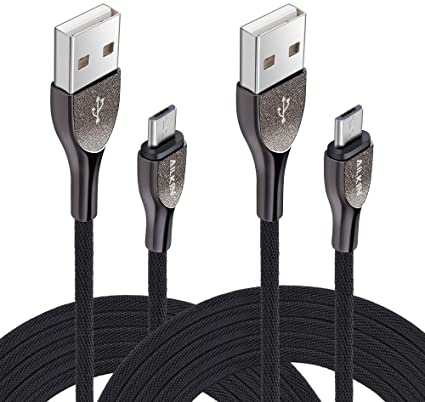Micro USB Cable AILKIN Fast USB Charging Cable 2M 2Pack Nylon Braided Android Charger Cable Compatible with Samsung, Huawei, Sony, Android Smartphone, HTC, PS4 and More - Black