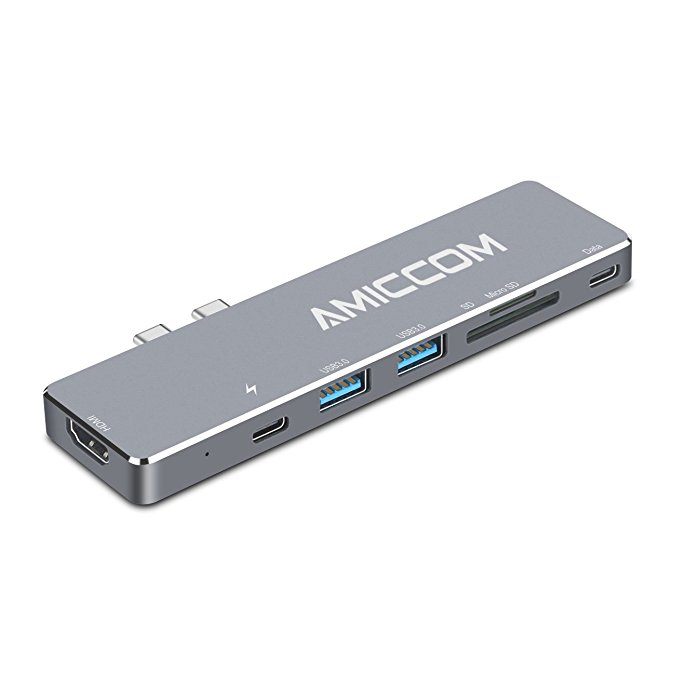 AMICCOM Type-C Hub for MacBook – Compact and Lightweight USB C Hub Adapter for All Peripherals – With Ultra-Fast Data Transfer Rates and Simultaneous Charging Ability (usb adapter)