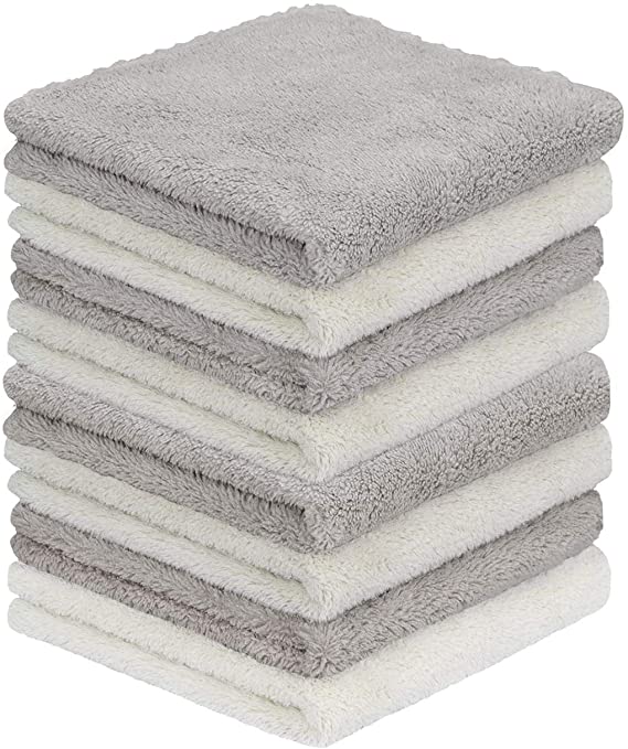 MBLAI Coral Velvet Kitchen Dishcloth, 8 Pack Kitchen Towels, Super Absorbent Dishtowels, Nonstick Oil Washable Fast Drying with Machine Washable Fast Drying Bar Towels & Tea Towels